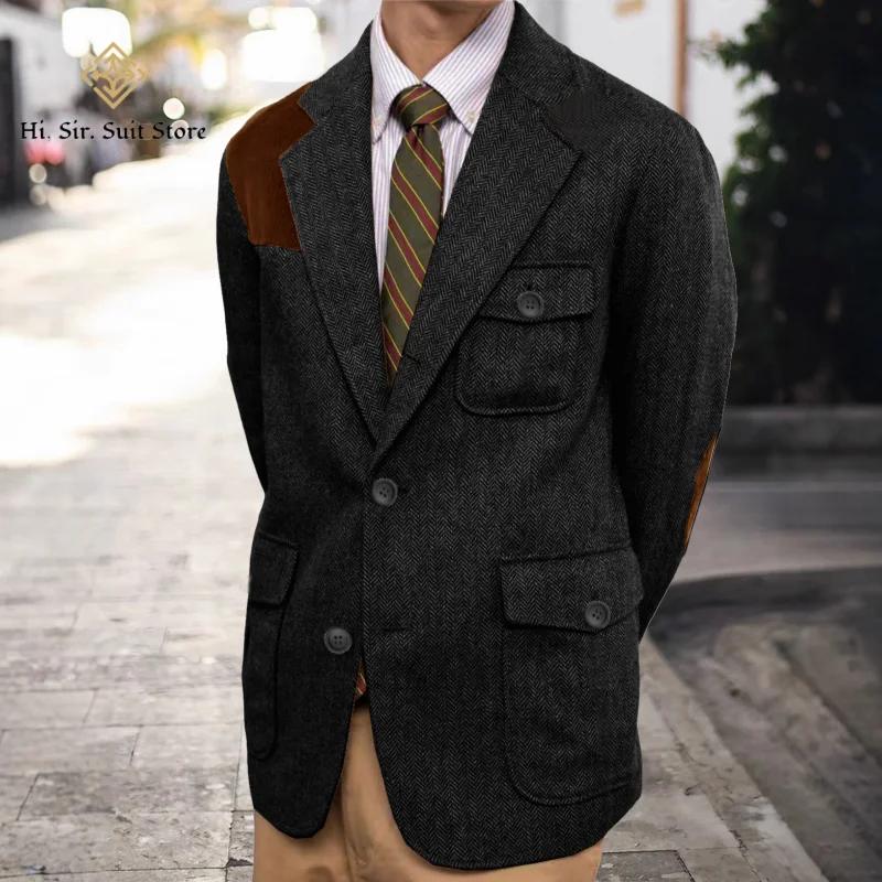 Vintage hommes Blazer chevrons Tweed veste automne hiver épais nouveau formel affaires Shopping quotidien angleterre Style Sport manteaux