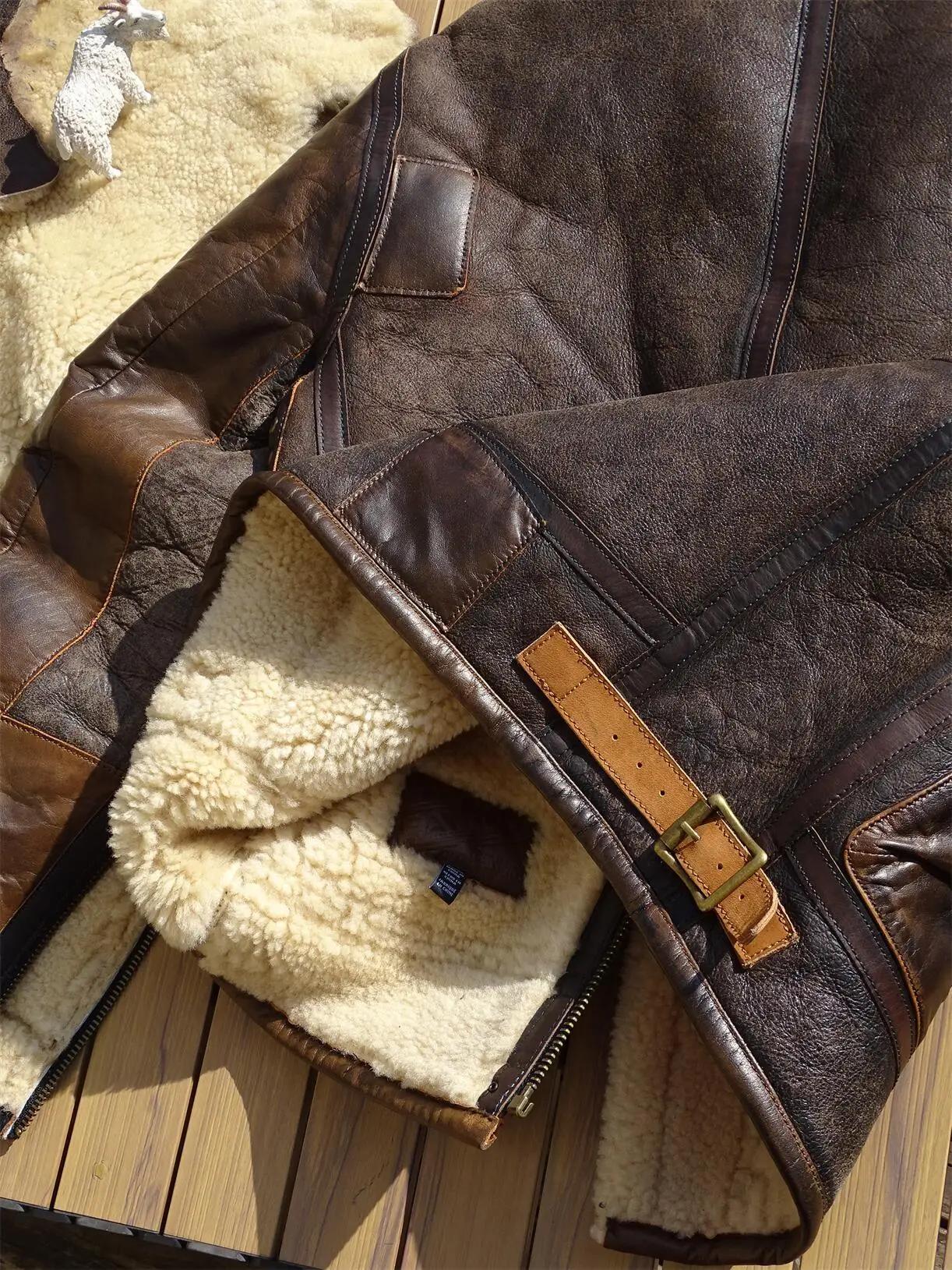 Veste d'hiver en peau de mouton marron foncé pour homme