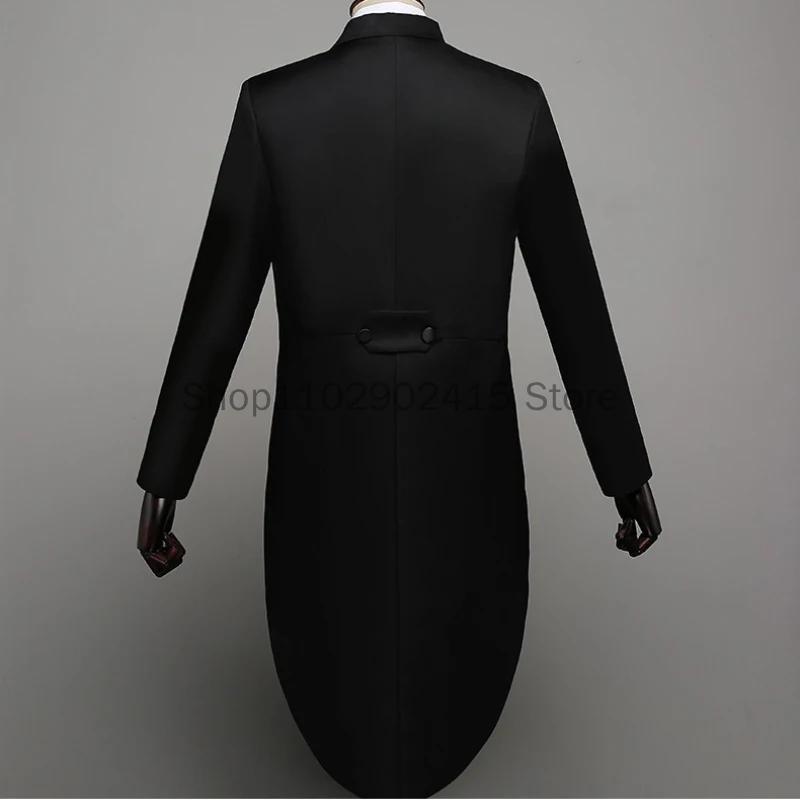 Manteau de queue de revers noir brillant classique pour hommes