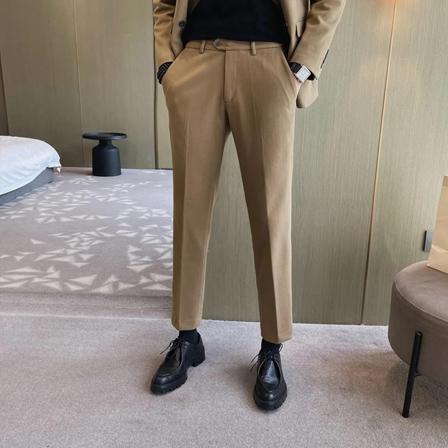 Nouveau pantalon de costume en laine pour hommes