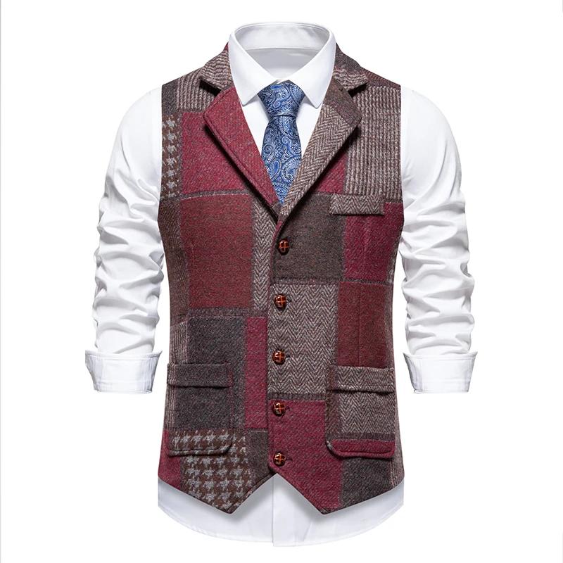 Gilet vert à carreaux en Tweed pour hommes