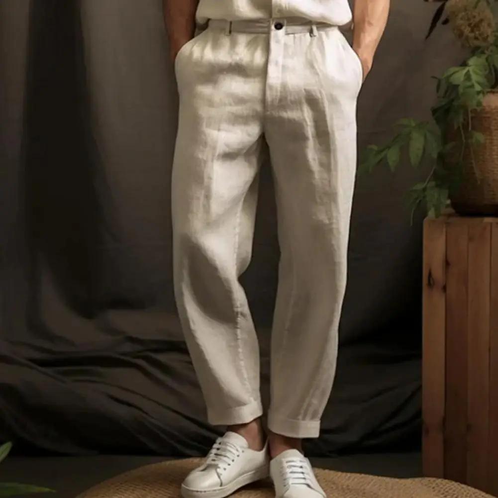 Pantalon de costume vintage ample en lin pour hommes
