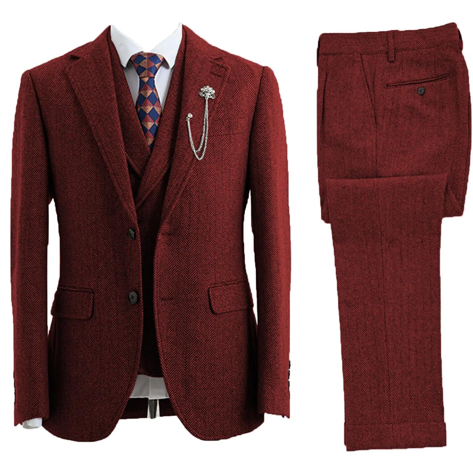 Tuxedos croisés à chevrons en tweed trempé pour hommes