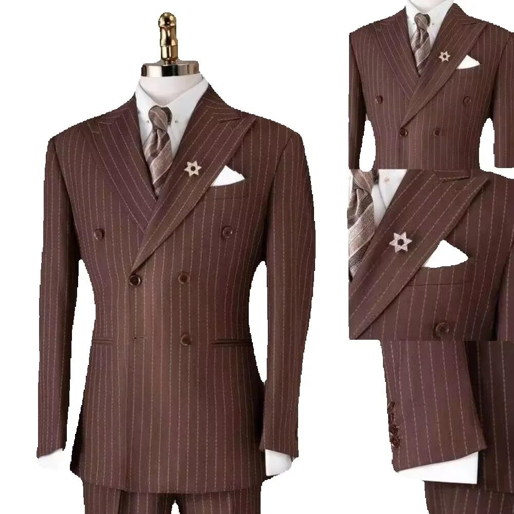 Costume Homme Marron à Rayures Verticales