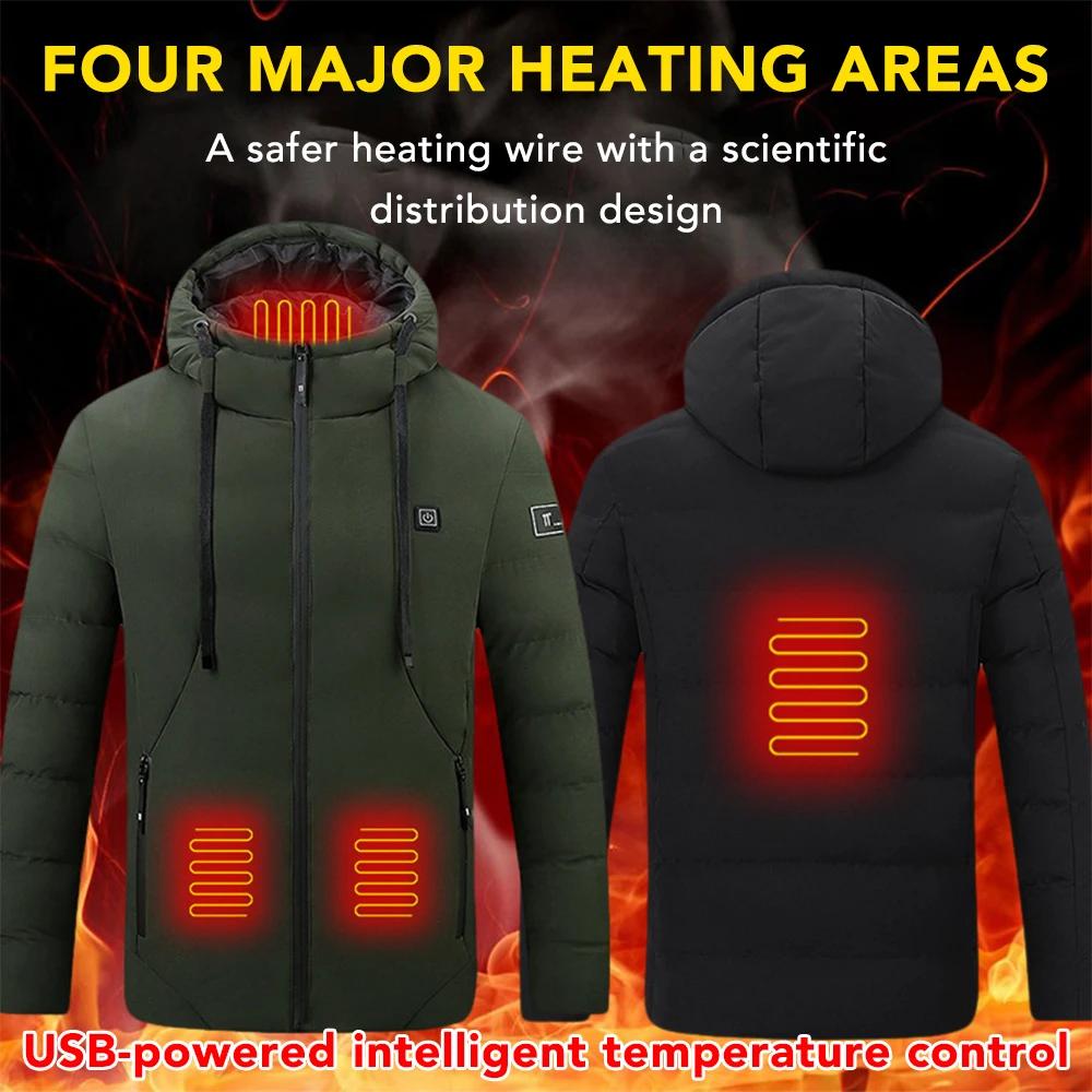 4 zones vestes chauffantes pour hommes Sports de plein air intelligent USB charge chauffage vêtements d'extérieur hiver électrique thermique chaud coton veste