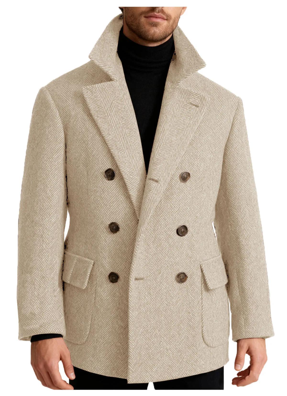 Automne homme costume manteau Double boutonnage laine chevrons Blazer à la mode décontracté affaires veste courte