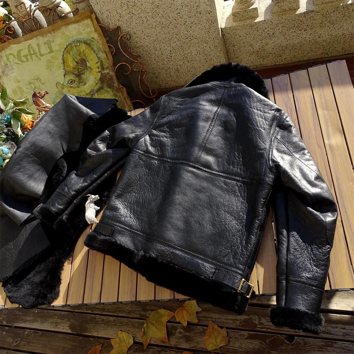 Veste en peau de mouton d'hiver noire pour homme