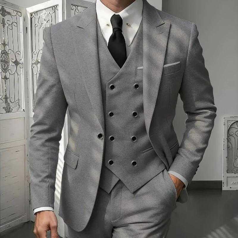 Ensemble de costume classique 3 pièces pour homme - Blazer ajusté à revers crantés avec gilet et pantalon