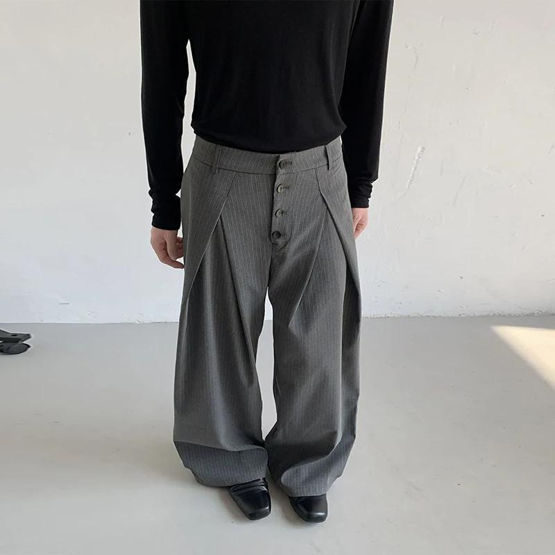 Automne hommes boucle Design costume pantalon de luxe taille haute rayé robe