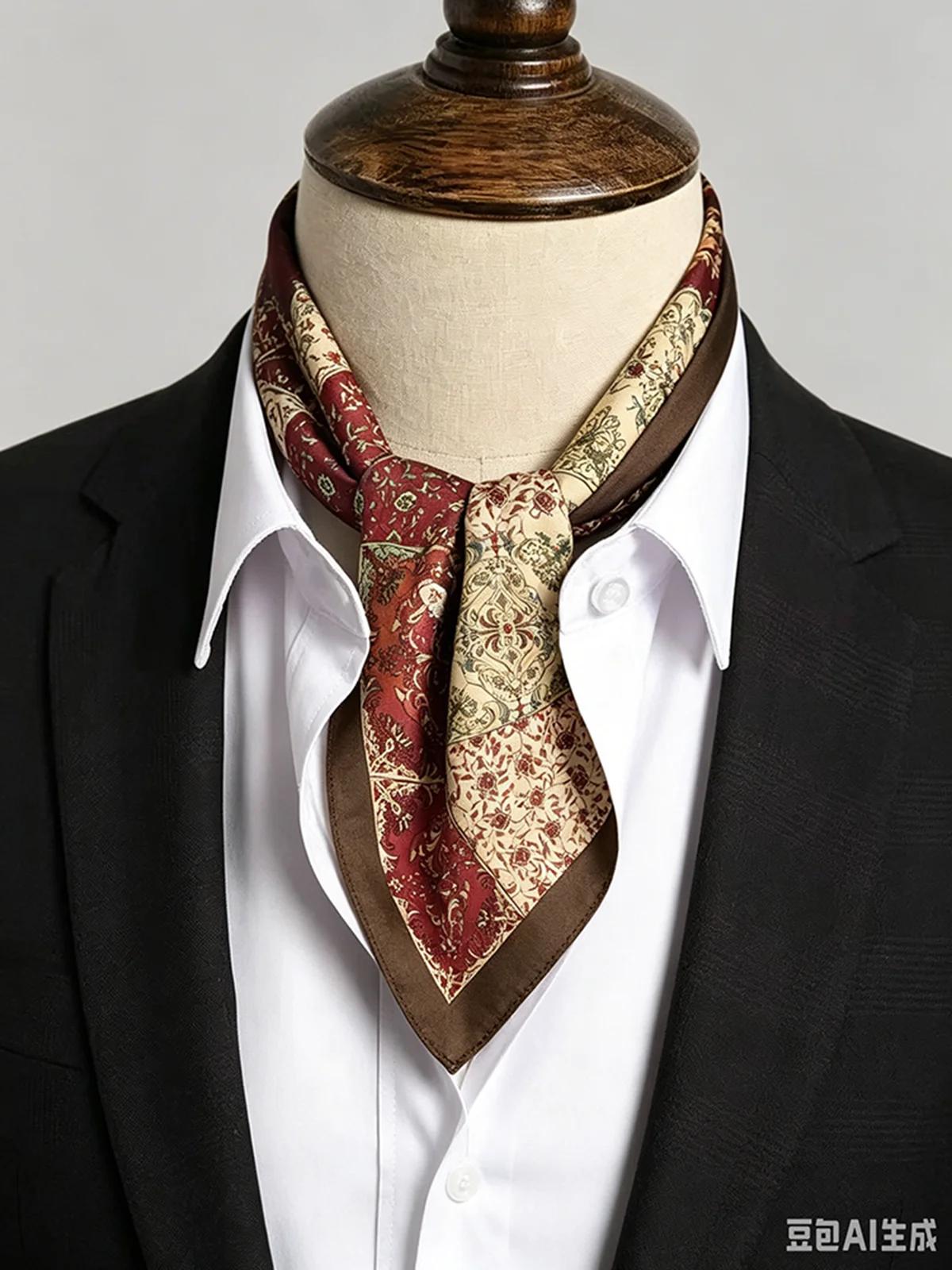 Écharpe de luxe homme soie de mûrier vintage imprimée pour hommes quatre saisons décontracté