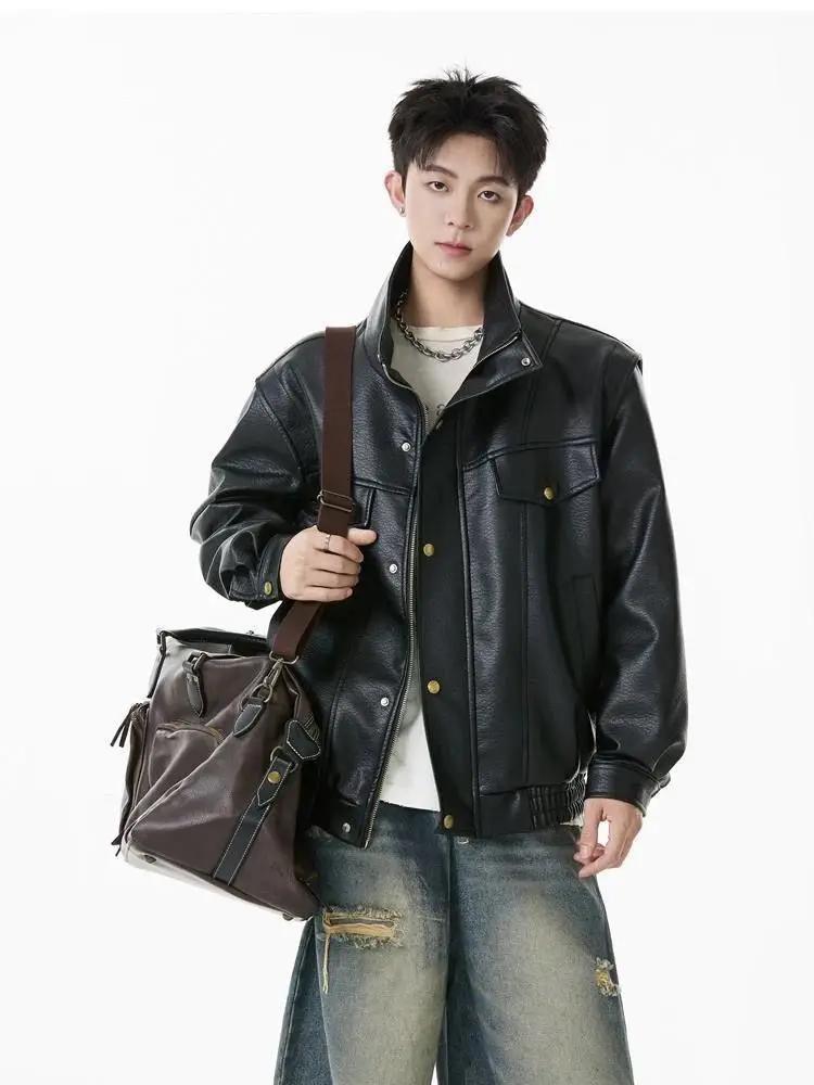 Nouvelle veste en cuir à revers pour homme