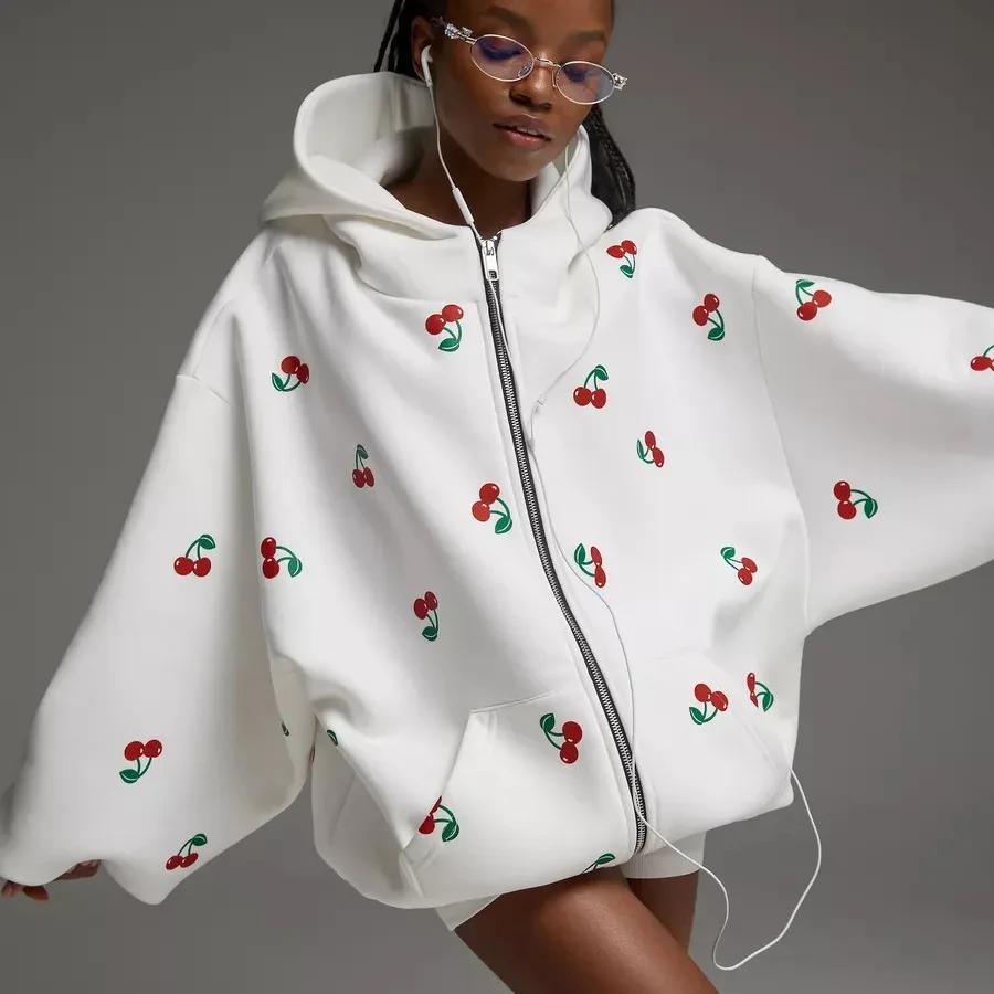 JHJN – veste à capuche imprimée cerise pour femme