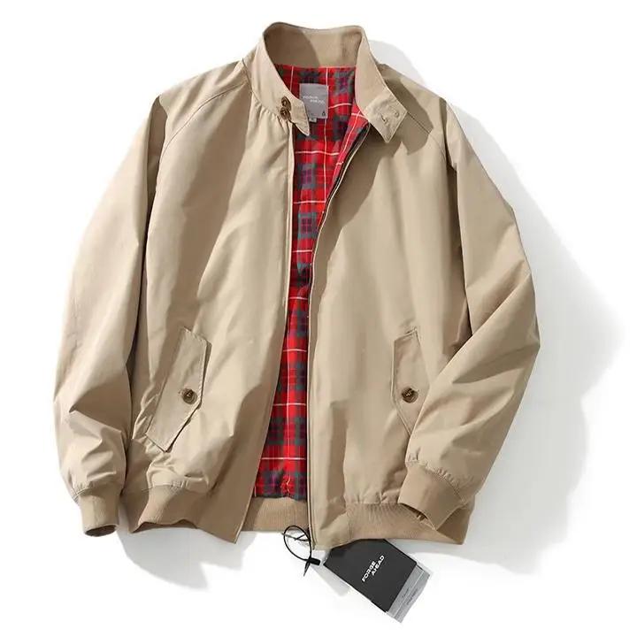 Blouson Aviateur Rétro Américain Style Tough Guy Harrington Printemps Automne Couleur Unie Polyvalent Col Montant Triple Protection