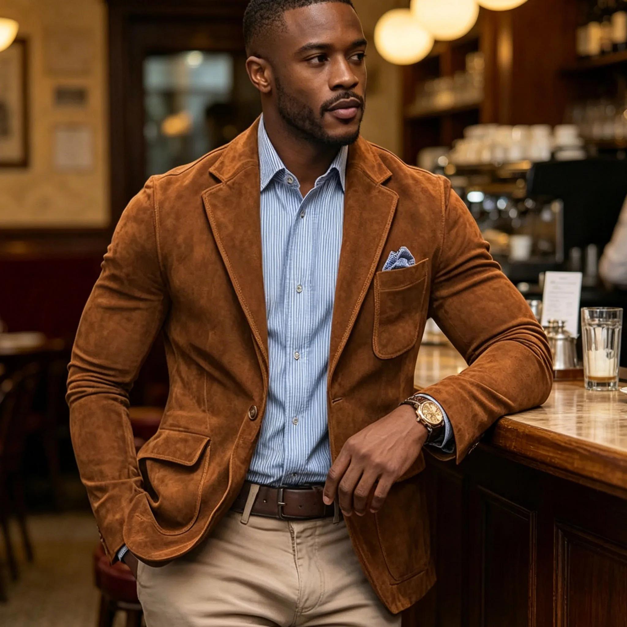 Blazer en daim marron pour homme