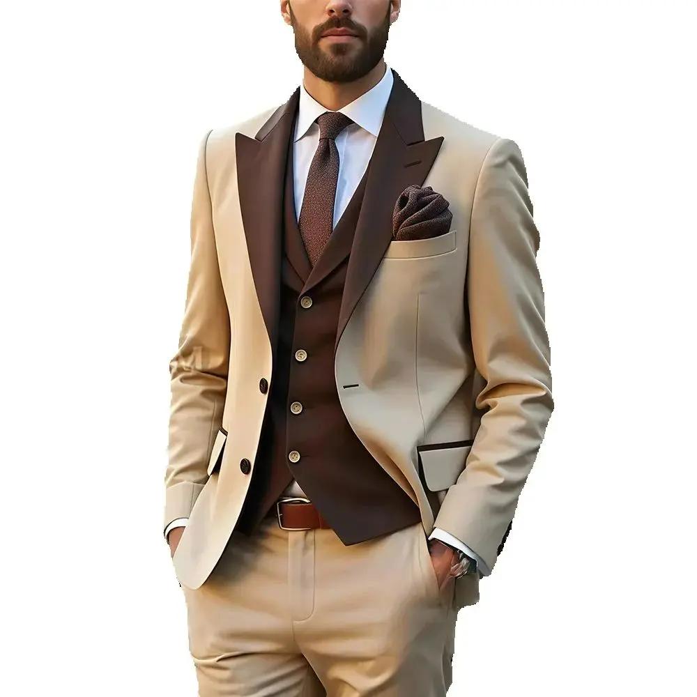 Costume Homme Marron 3 Pièces à Revers Pointus