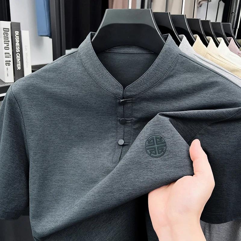 T-shirt classique pour homme à col mandarin