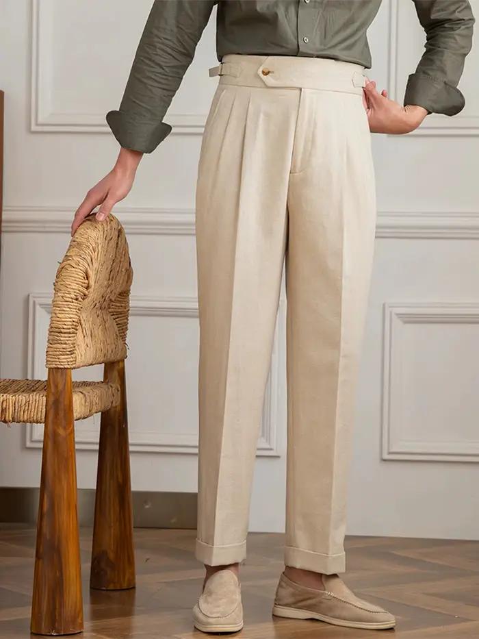 Gentleman été Naples pantalon droit décontracté hommes trajet coton et lin confortable respirant tai