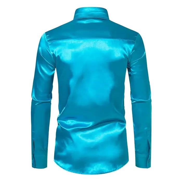 Chemises de luxe en Satin noir pour hommes, chemise de smoking lisse en soie, couleur unie, pour fêt