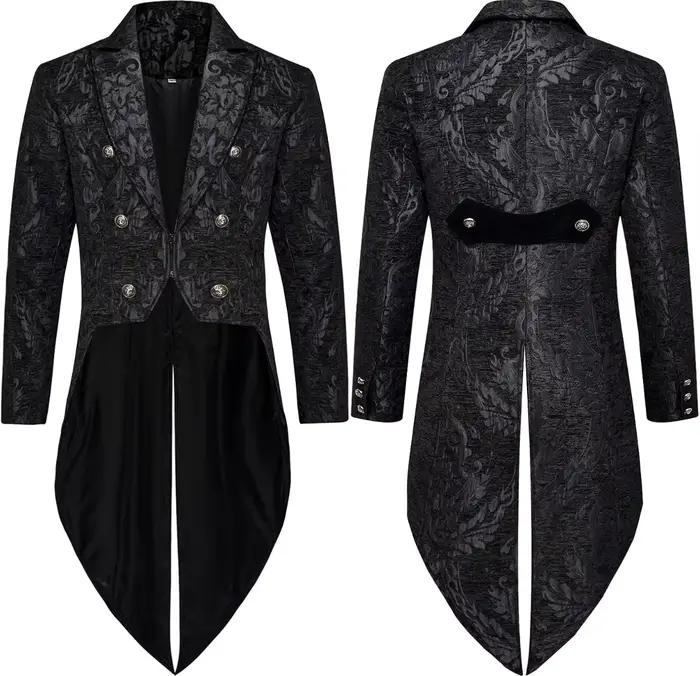Tuxedo élégant en Jacquard doré pour hommes, manteau de queue gothique Steampunk Vintage pour hommes
