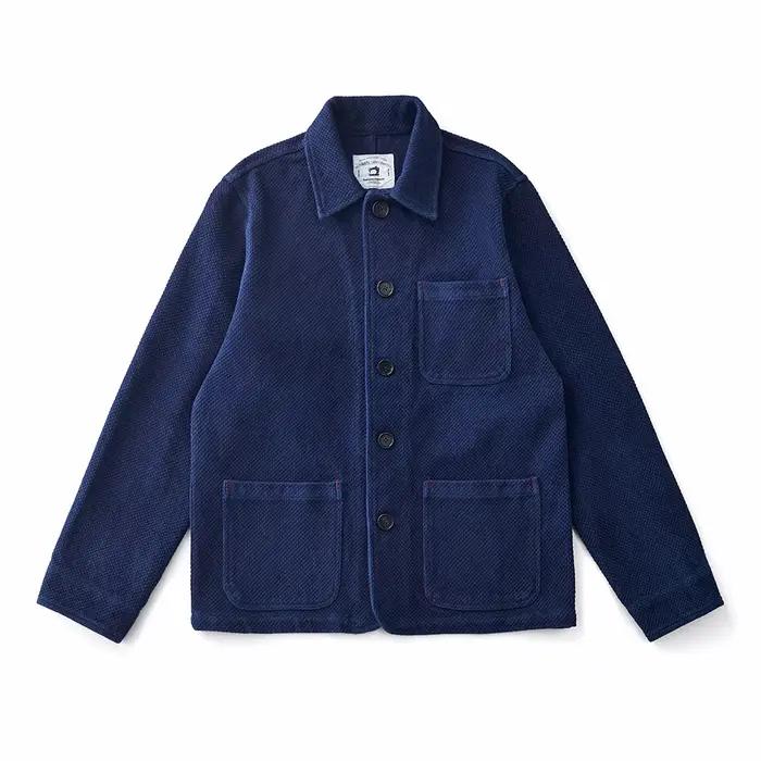 Vintage français Indigo Cargo veste hommes automne hiver nouveau revers multi-poches bleu teint outillage