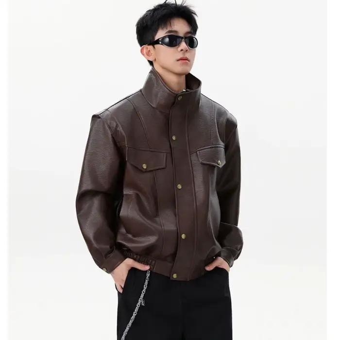 Nouvelle veste en cuir à revers pour homme