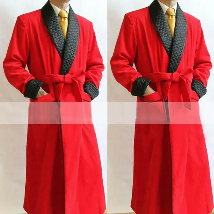 Veste Longue en Velours Noir/Bordeaux pour Homme
