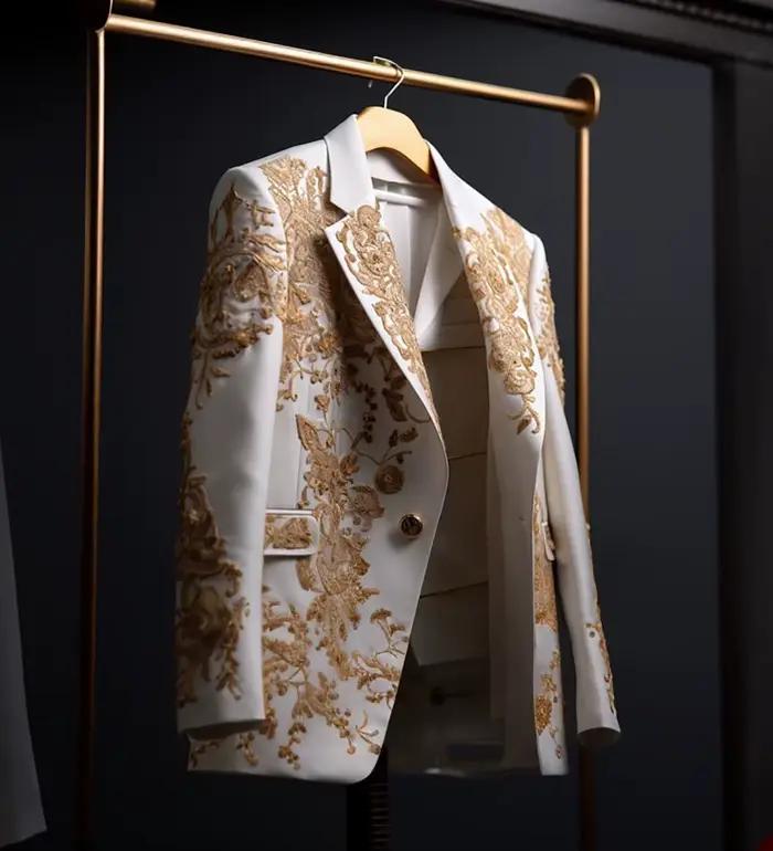 Costume de mariage pour hommes, or, broderie exquise, un manteau d'affaires, sur mesure, pour marié, Occasions formelles, taille personnalisée