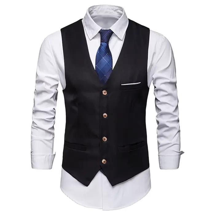 Gilet homme formel sans manches en polyester et coton pour occasions spéciales bureau mariage fête