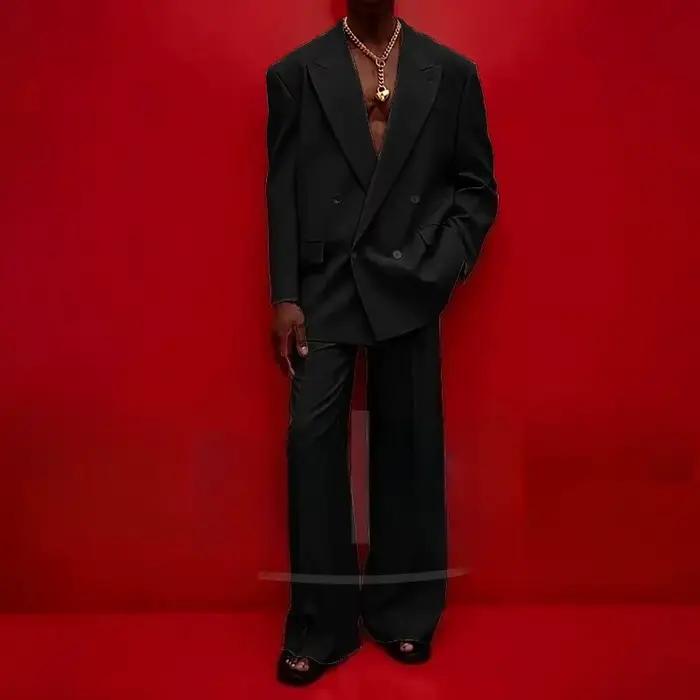 Ensemble de costume croisé homme blazer oversize et pantalon large pour streetwear et soirées quatre saisons polyvalent