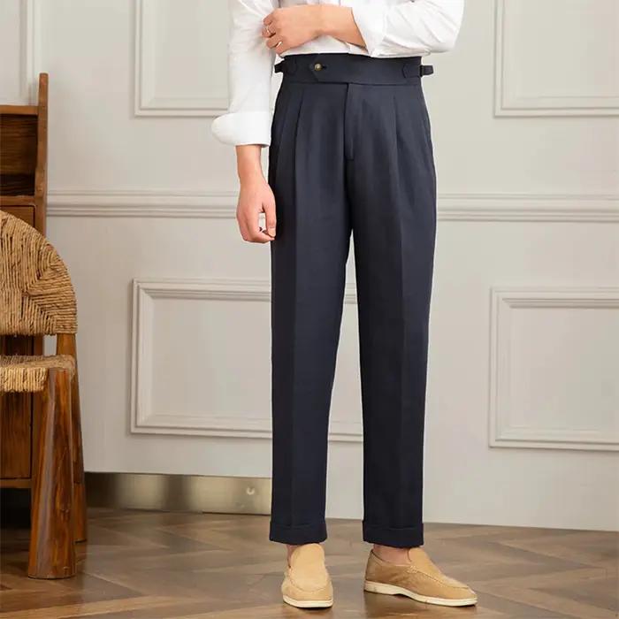 Pantalon de costume Gentleman été Naples en coton et lin pour hommes style anglais décontracté printemps