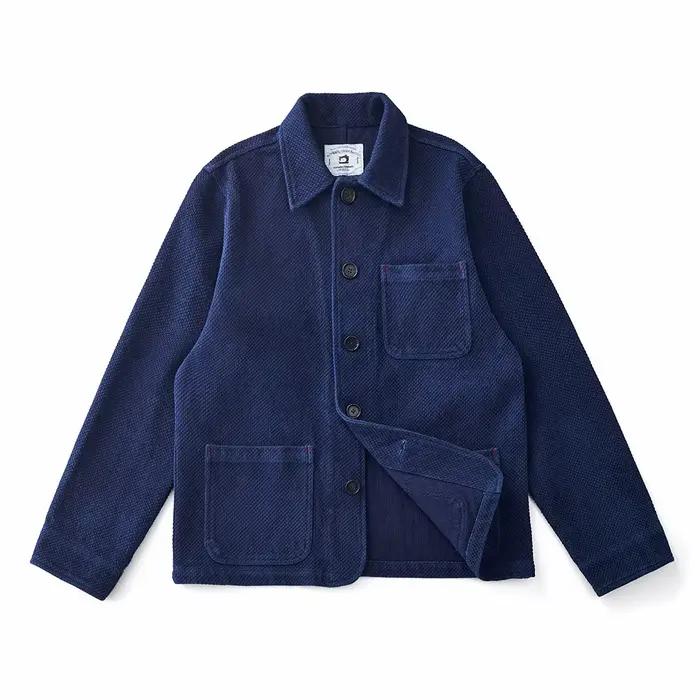 Vintage français Indigo Cargo veste hommes automne hiver nouveau revers multi-poches bleu teint outillage