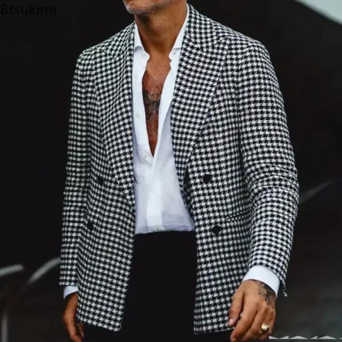 Veste à carreaux à double boutonnage pour hommes