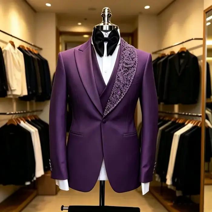 Costumes de Mariage Perlés pour Hommes, Tenue de Bal 3 Pièces, Smoking de Marié Sur Mesure, Luxe, Coupe Slim, Veste, Gilet et Pantalon Tendance 2026