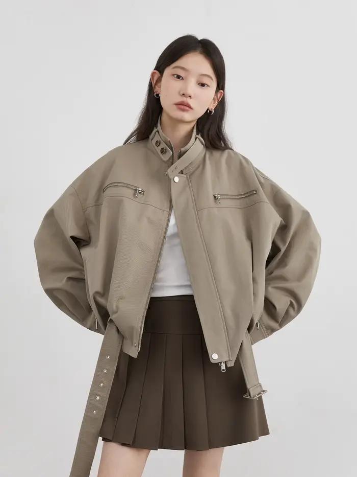 CHIC VEN mode femmes vestes Streetwear décontracté solide rétro col montant manteau court haut pour fille automne hiver 2025