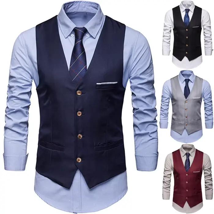 Gilet homme formel sans manches en polyester et coton pour occasions spéciales bureau mariage fête