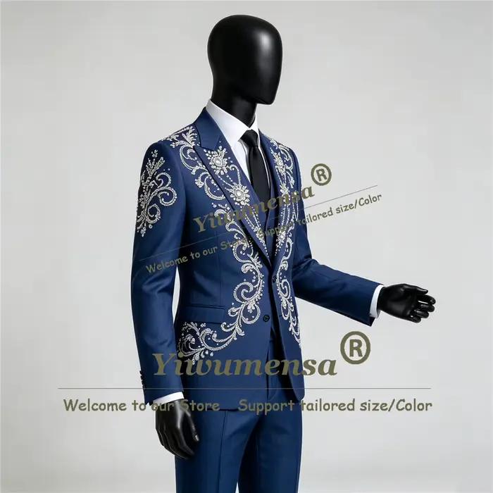 Costume de Mariage de Luxe pour Homme – Veste, Gilet et Pantalon Brodés à la Main – Smoking de Marié Personnalisé Coupe Slim 3 Pièces – Trajes Para Hombre