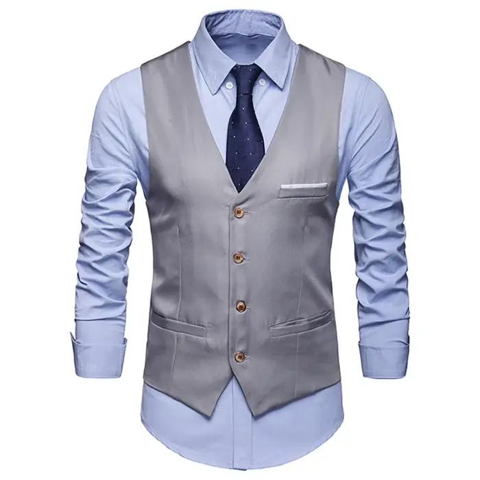 Gilet homme formel sans manches en polyester et coton pour occasions spéciales bureau mariage fête
