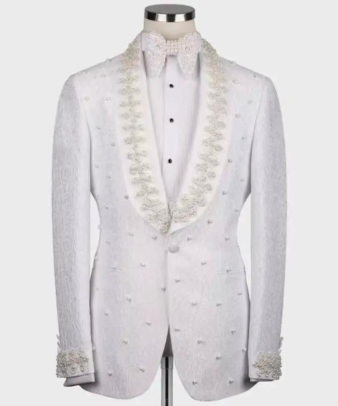 Costumes de mariage blancs pour hommes, blazer en coton tendance, sur mesure, veste de marié, pantalon, costumes de chanteur, occasions formelles, fête, personnalisés