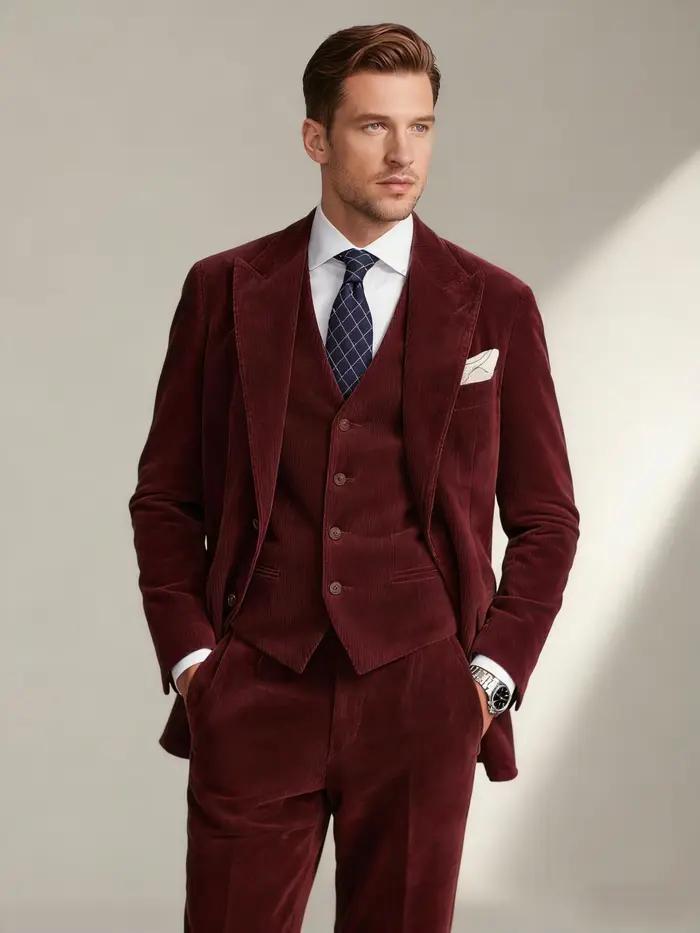 Ensemble de costume élégant en velours côtelé pour hommes
