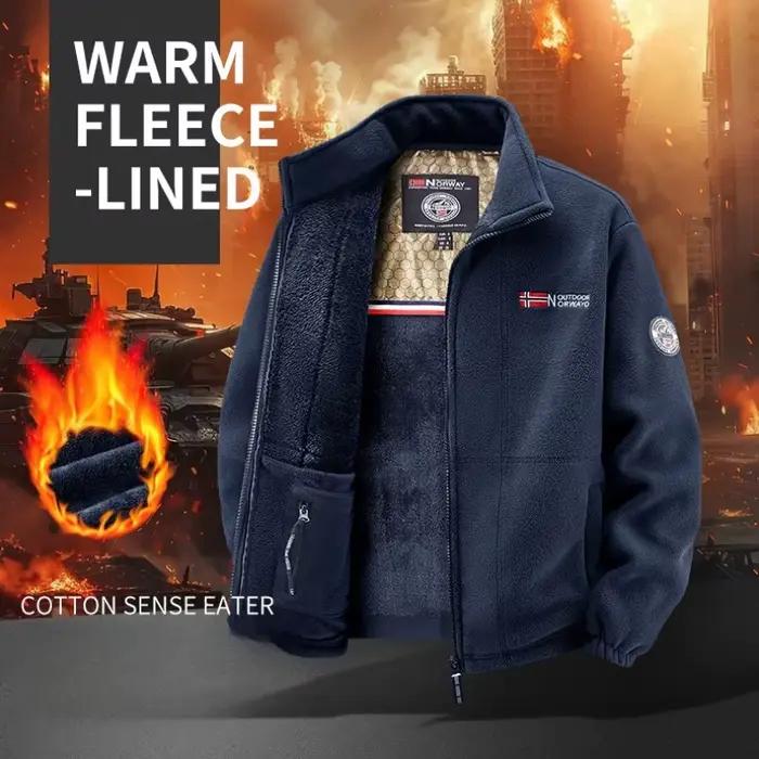 Veste polaire épaisse VIPOL pour homme, col rabattu, polyester, fermeture éclair, perles, lettres, style décontracté, vêtements d'extérieur, escalade, ski, occasions spéciales