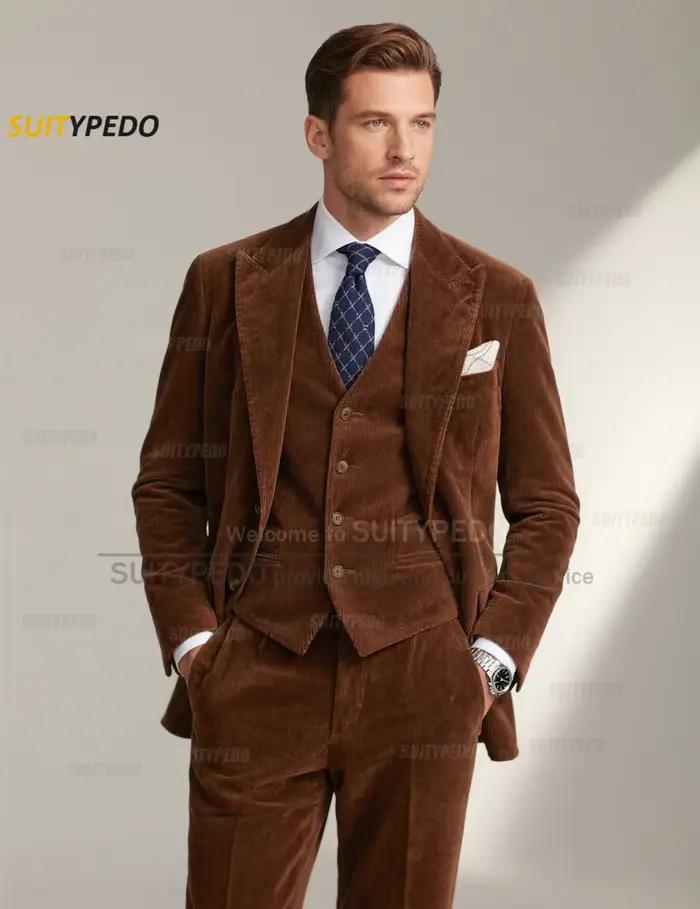 Ensemble de costume élégant en velours côtelé pour hommes