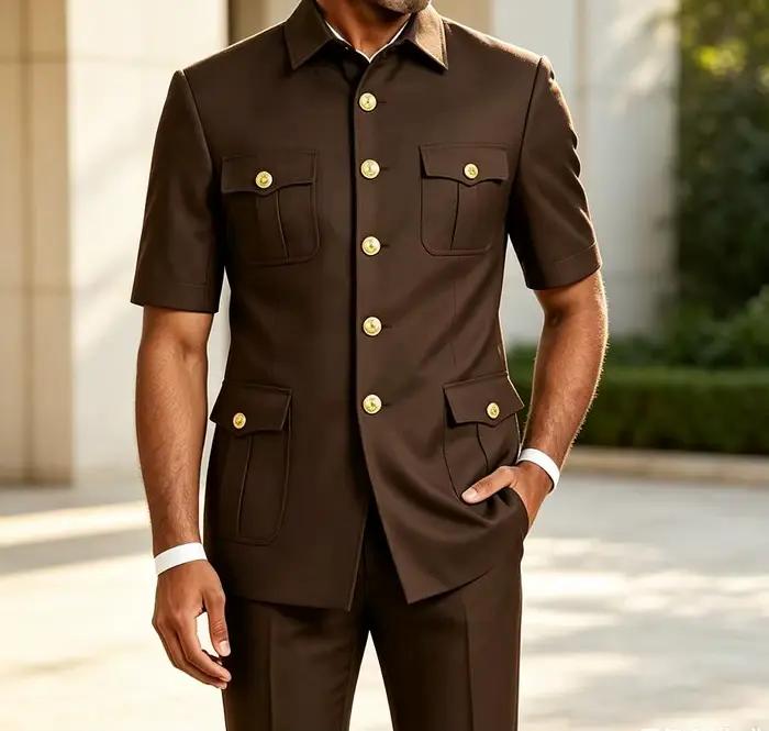 Nouveaux costumes marron design pour hommes, coupe ajustée, élégants pour mariage, soirée, smoking, tenue de cérémonie ou décontractée, ensemble 2 pièces veste et pantalon