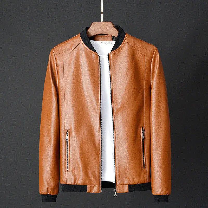 Veste en cuir pour hommes Bomber veste de Moto hommes mode casual solide Moto Biker PU Baseball en c