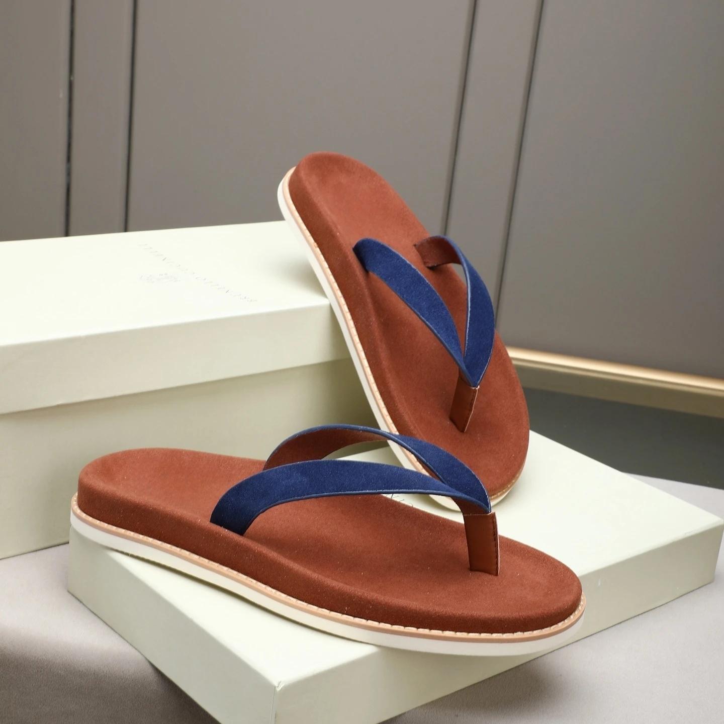Chaussures pour hommes de marque de luxe, pantoufles en cuir faites à la main, chaussures de plage e