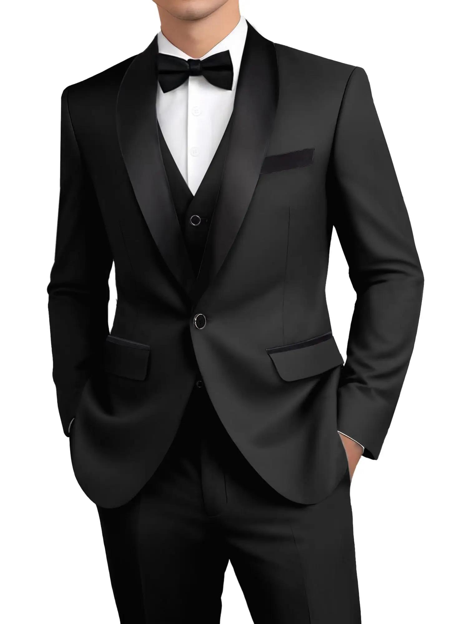 Costume Homme Sur Mesure 3 Pièces Formel Revers Châle Smoking pour Marié Hommes Mariages Veste à Un