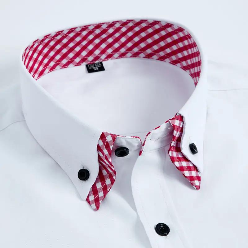 Chemise habillée à manches longues pour hommes Non fer Double couche affaires formelle coupe réguliè