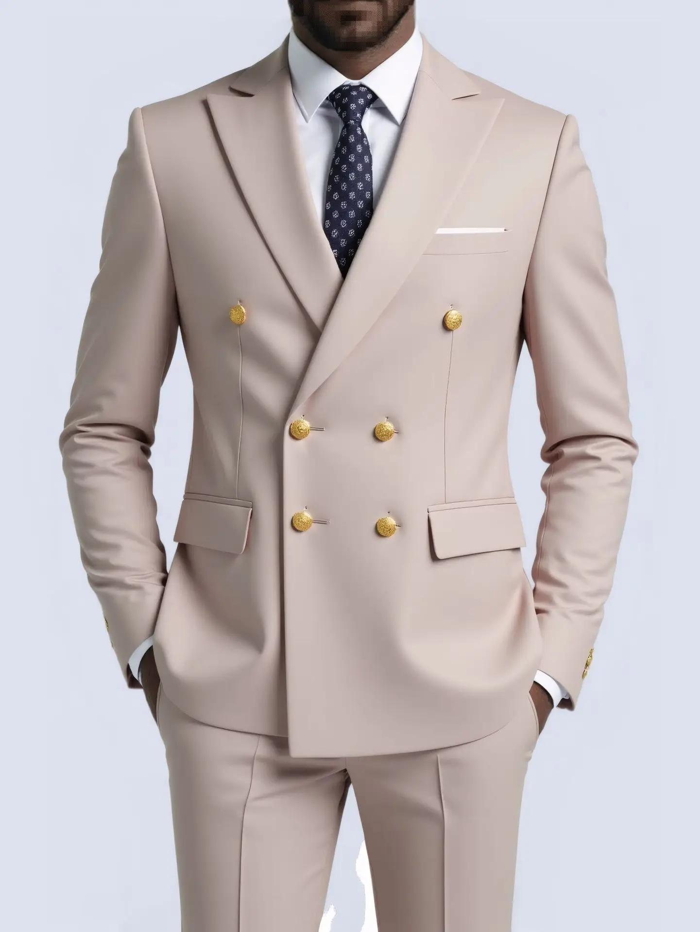 Costume de mariage décontracté pour homme, élégant, croisé, couleur unie, idéal pour les banquets et