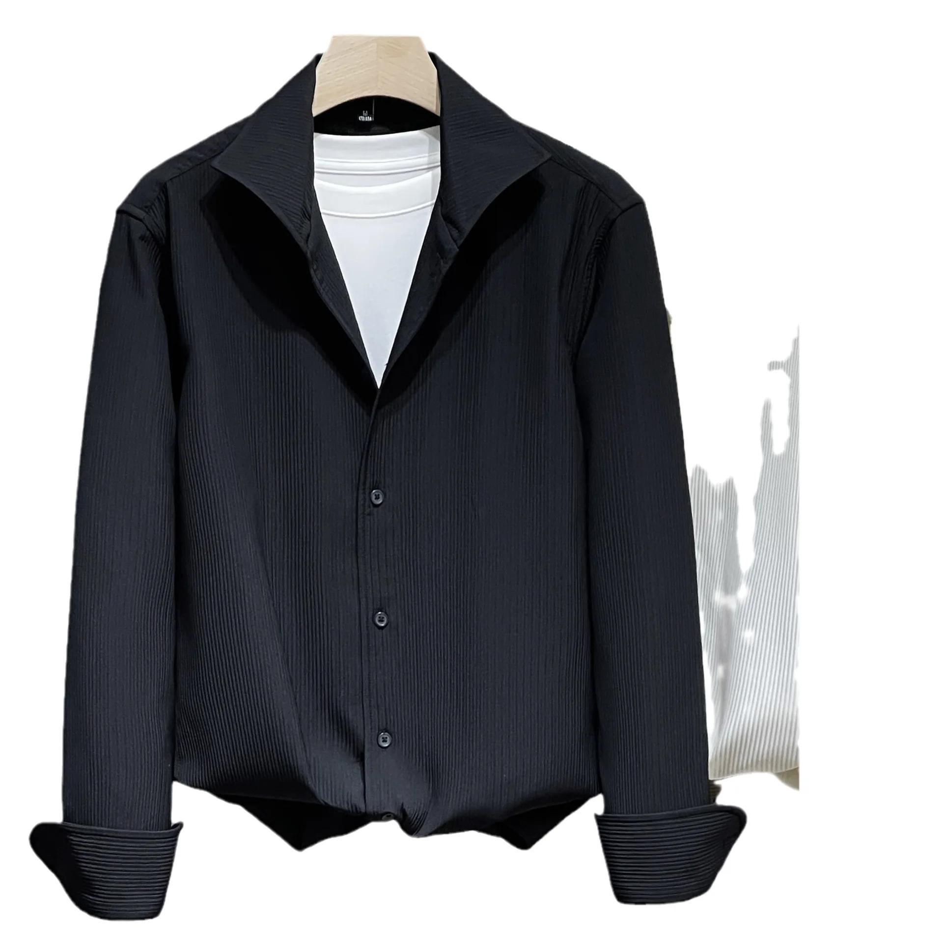 Chemise Homme Col Windsor Blanc Manches Longues Texture Haut de Gamme Soie Glacée Printemps-Automne