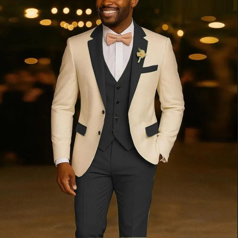 Costumes de costume pour hommes 3 pièces Blazer vert clair gilet pantalon Tuxedos de mariage costume
