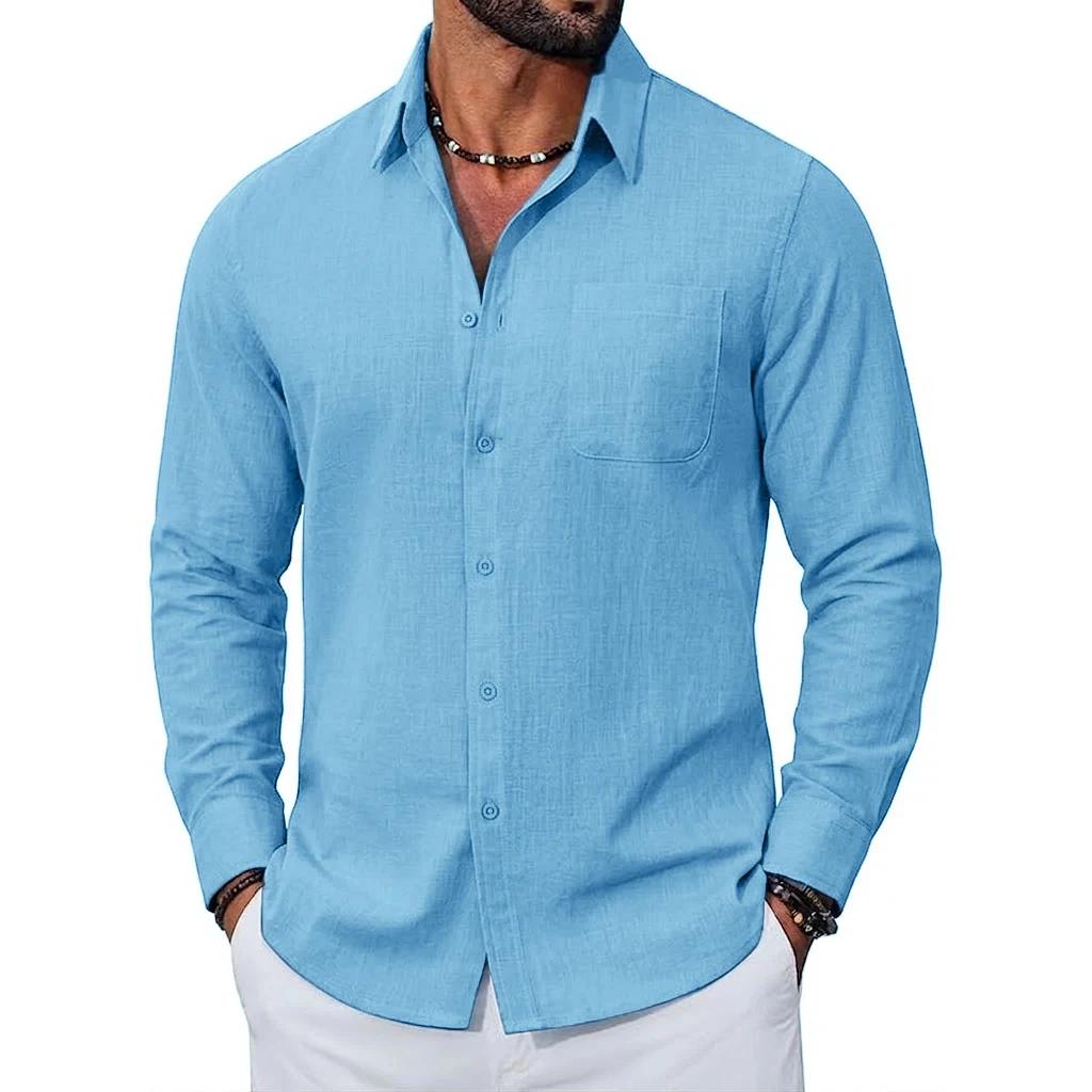 Chemises en lin à manches longues pour hommes, nouvelle collection premium, hauts en coton respirant